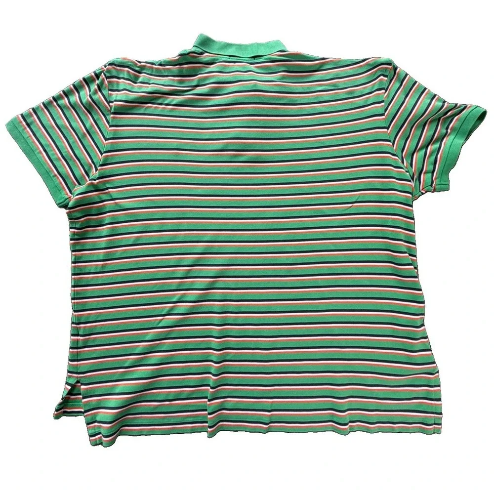 Polo Ralph Lauren Shirt XL Green Striped Short Sleeve Pima Soft Touch Brown Pony